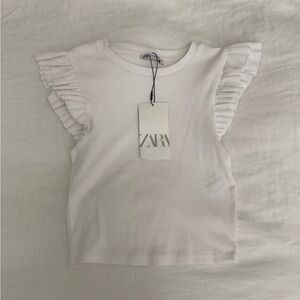 Zara White Ruffle Sleeve Crop Top